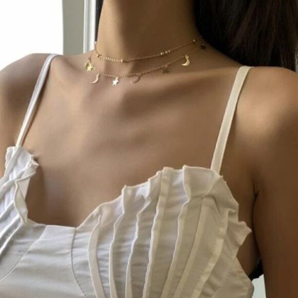 GOLD MOON AND STAR CHOKER NECKLACE - Picture 5 of 5